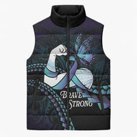 Personalised Polynesia Suicide Prevention Month Sleeveless Puffer Jacket Brave Strong Butterfly Teal Purple Ribbon LT14 Unisex Purple - Polynesian Pride