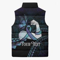 Personalised Polynesia Suicide Prevention Month Sleeveless Puffer Jacket Brave Strong Butterfly Teal Purple Ribbon LT14 - Polynesian Pride