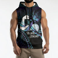 Personalised Polynesia Suicide Prevention Month Sleeveless Zip Hoodie Brave Strong Butterfly Teal Purple Ribbon LT14 - Polynesian Pride