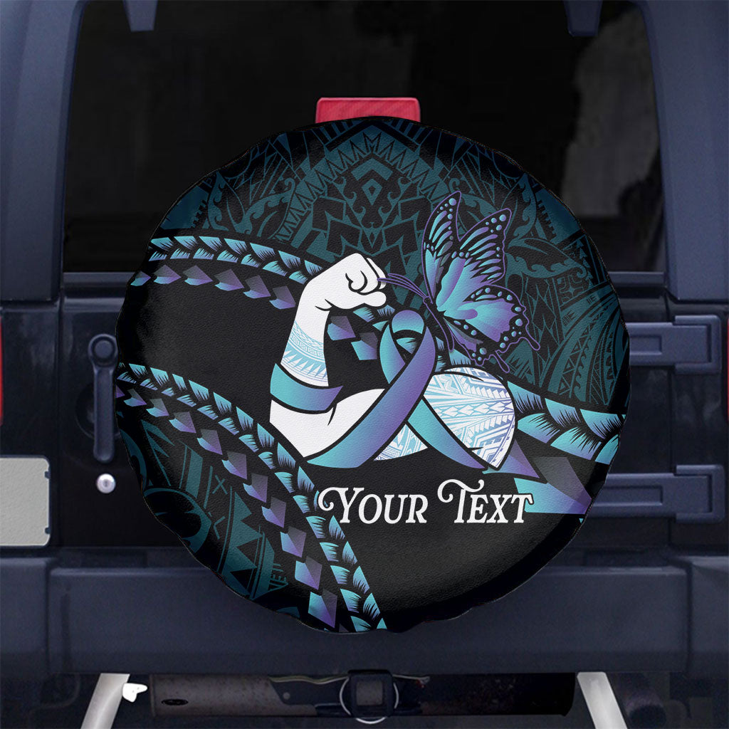 Personalised Polynesia Suicide Prevention Month Spare Tire Cover Brave Strong Butterfly Teal Purple Ribbon LT14 No hole Purple - Polynesian Pride