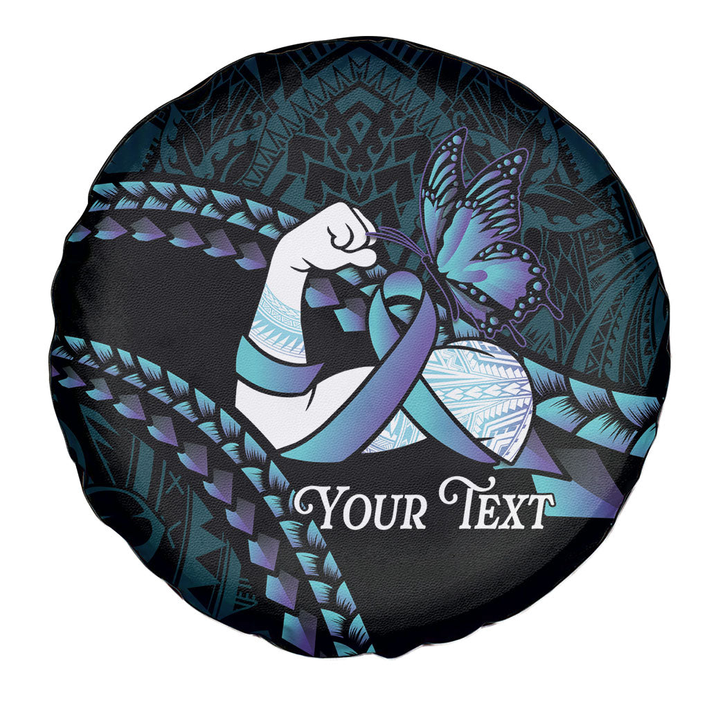 Personalised Polynesia Suicide Prevention Month Spare Tire Cover Brave Strong Butterfly Teal Purple Ribbon LT14 - Polynesian Pride