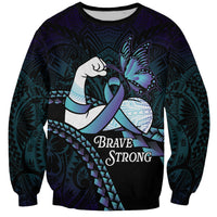 Personalised Polynesia Suicide Prevention Month Sweatshirt Brave Strong Butterfly Teal Purple Ribbon LT14 Unisex Purple - Polynesian Pride