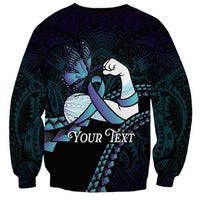 Personalised Polynesia Suicide Prevention Month Sweatshirt Brave Strong Butterfly Teal Purple Ribbon LT14 - Polynesian Pride