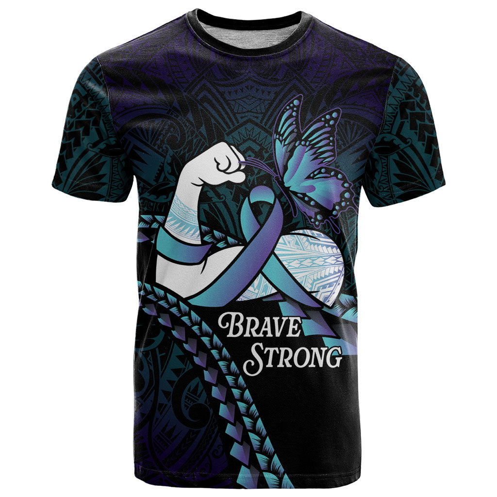 Personalised Polynesia Suicide Prevention Month T Shirt Brave Strong Butterfly Teal Purple Ribbon LT14 Purple - Polynesian Pride