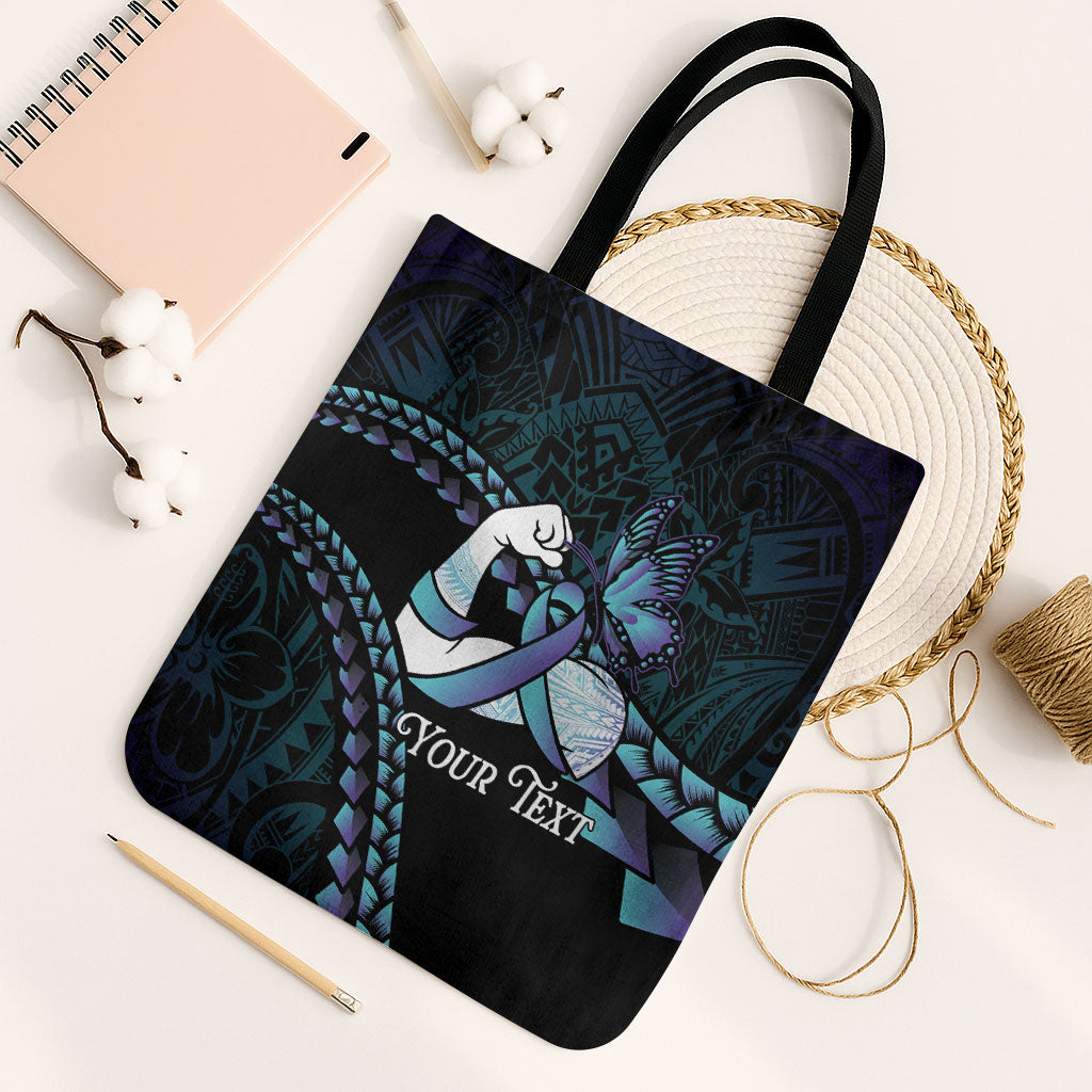 Personalised Polynesia Suicide Prevention Month Tote Bag Brave Strong Butterfly Teal Purple Ribbon LT14 Black Strap One Size Purple - Polynesian Pride