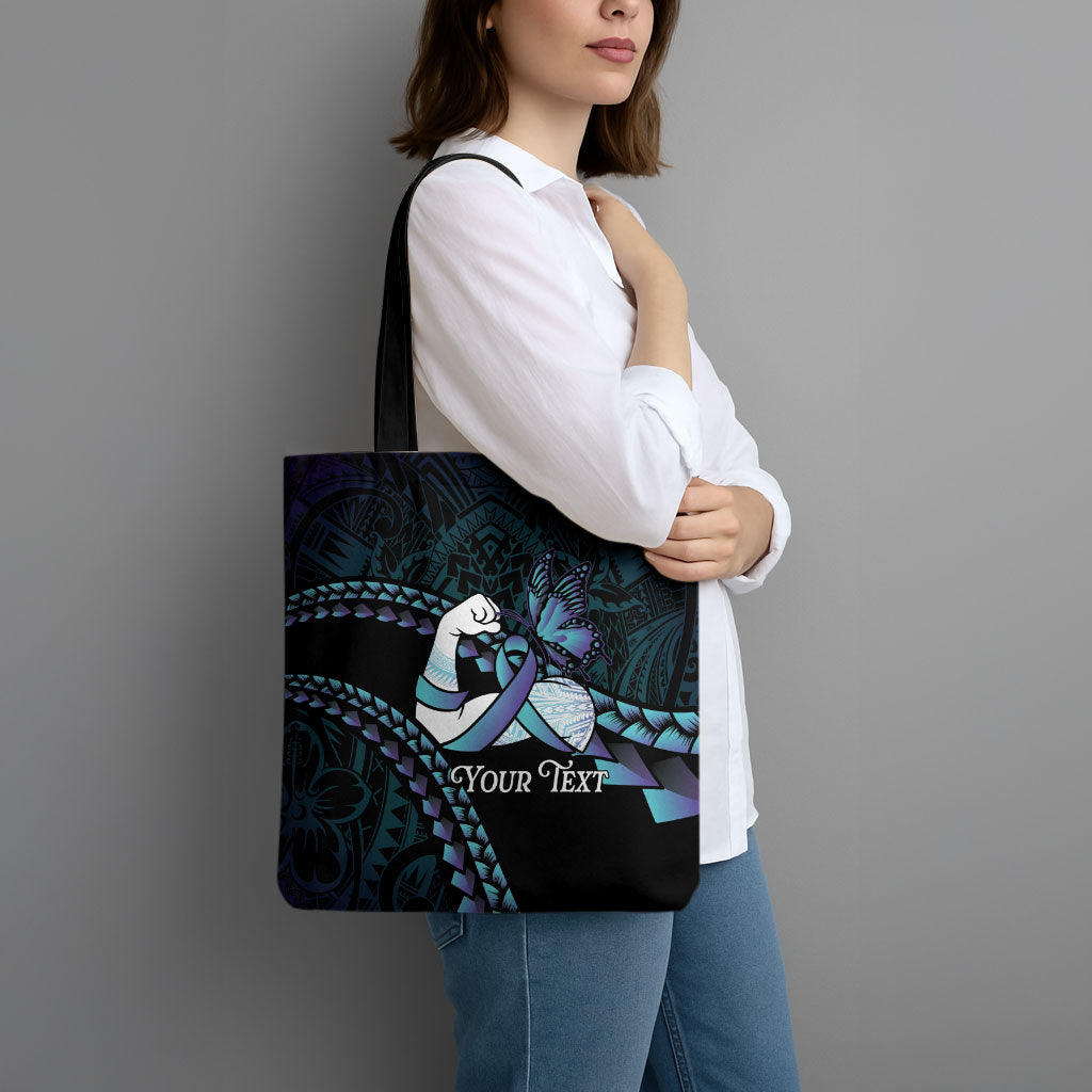 Personalised Polynesia Suicide Prevention Month Tote Bag Brave Strong Butterfly Teal Purple Ribbon LT14 - Polynesian Pride