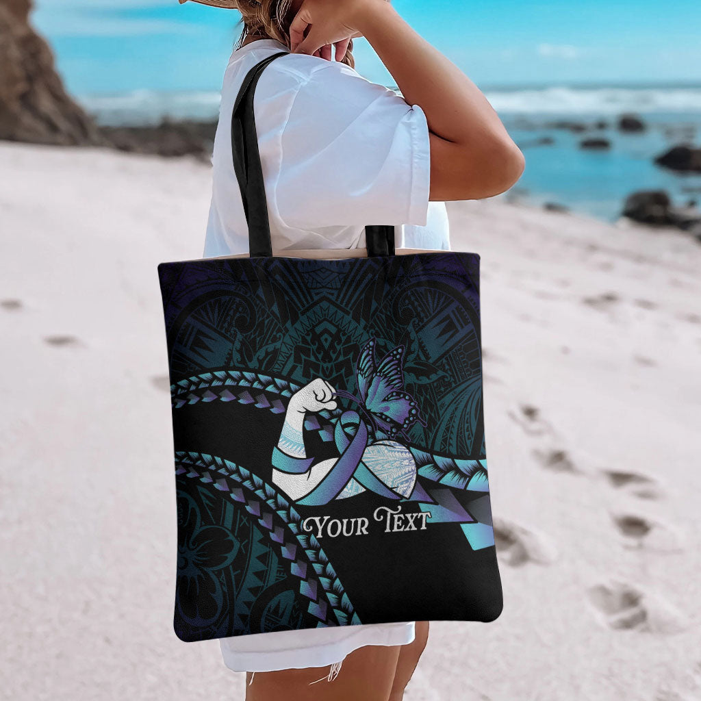 Personalised Polynesia Suicide Prevention Month Tote Bag Brave Strong Butterfly Teal Purple Ribbon LT14 - Polynesian Pride