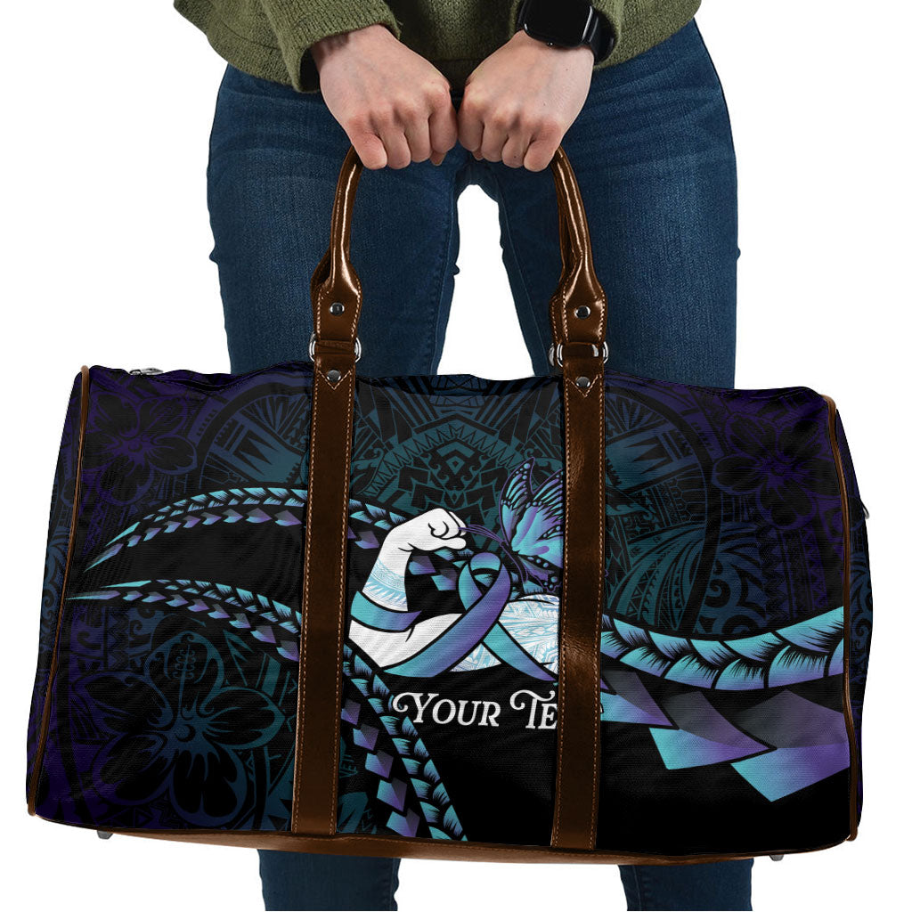 Personalised Polynesia Suicide Prevention Month Travel Bag Brave Strong Butterfly Teal Purple Ribbon LT14 Purple - Polynesian Pride