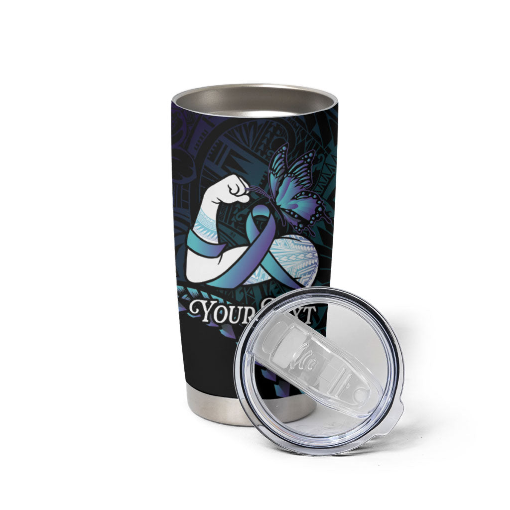 Personalised Polynesia Suicide Prevention Month Tumbler Cup Brave Strong Butterfly Teal Purple Ribbon LT14 - Polynesian Pride