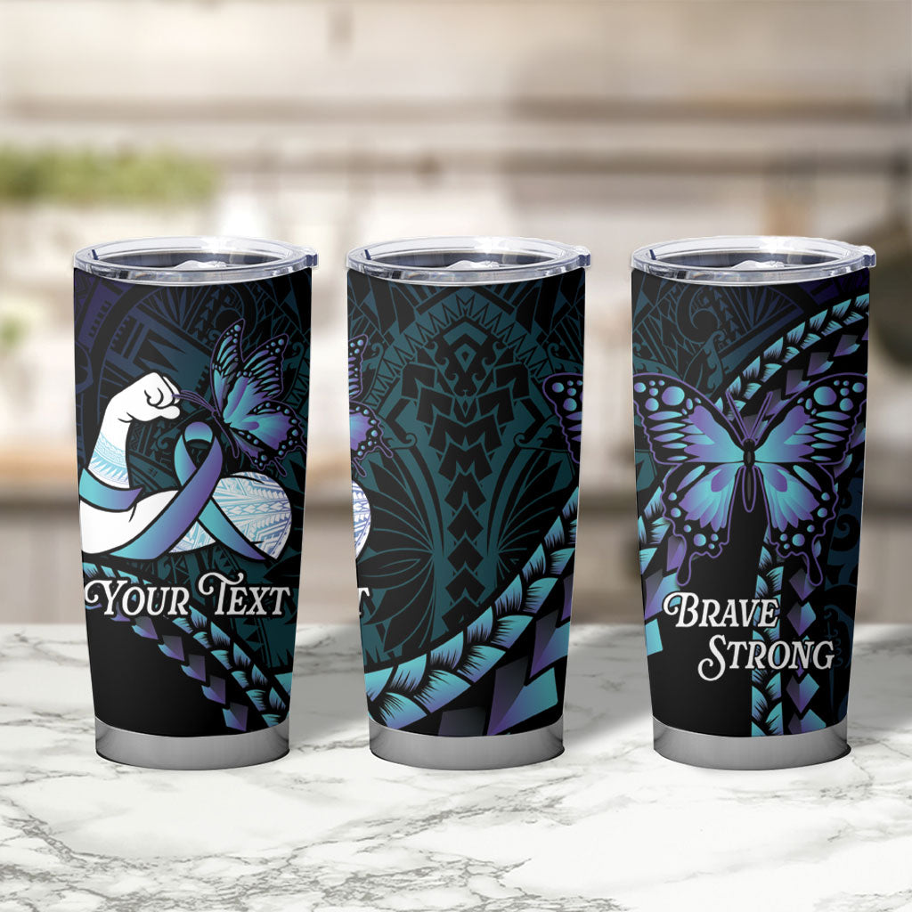 Personalised Polynesia Suicide Prevention Month Tumbler Cup Brave Strong Butterfly Teal Purple Ribbon LT14 - Polynesian Pride