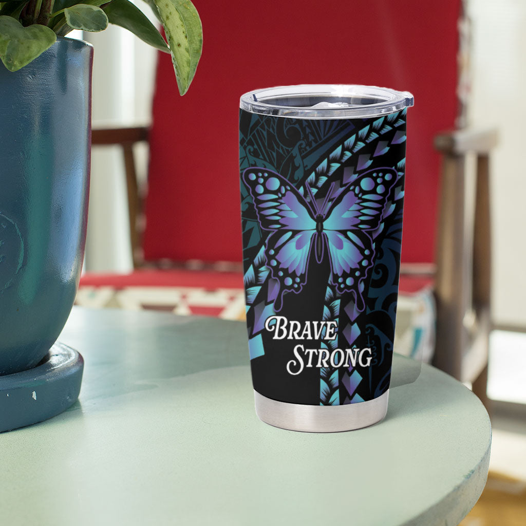 Personalised Polynesia Suicide Prevention Month Tumbler Cup Brave Strong Butterfly Teal Purple Ribbon LT14 - Polynesian Pride