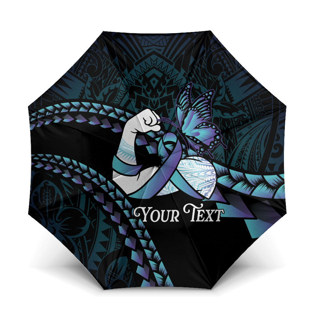 Personalised Polynesia Suicide Prevention Month Umbrella Brave Strong Butterfly Teal Purple Ribbon LT14 One Size Folded 11.42 inch Opened Diameter 37.4 inch Purple - Polynesian Pride