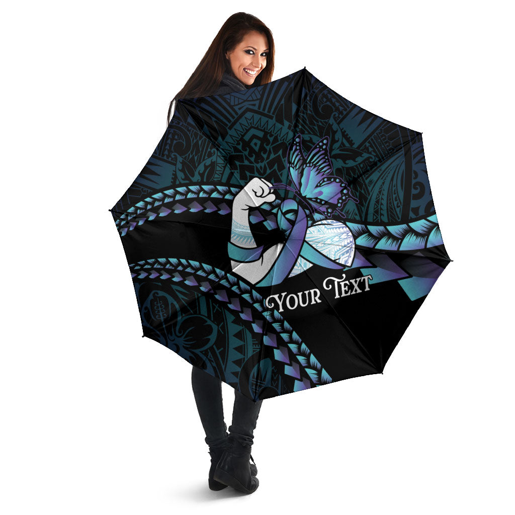 Personalised Polynesia Suicide Prevention Month Umbrella Brave Strong Butterfly Teal Purple Ribbon LT14 - Polynesian Pride