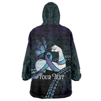 Personalised Polynesia Suicide Prevention Month Wearable Blanket Hoodie Brave Strong Butterfly Teal Purple Ribbon LT14 - Polynesian Pride