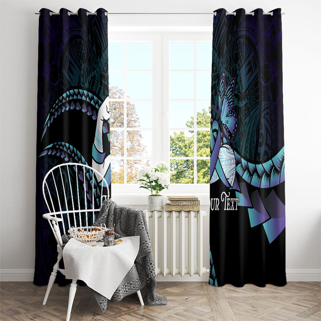 Personalised Polynesia Suicide Prevention Month Window Curtain Brave Strong Butterfly Teal Purple Ribbon LT14 - Polynesian Pride