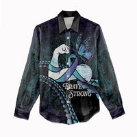 Personalised Polynesia Suicide Prevention Month Women Casual Shirt Brave Strong Butterfly Teal Purple Ribbon LT14 - Polynesian Pride