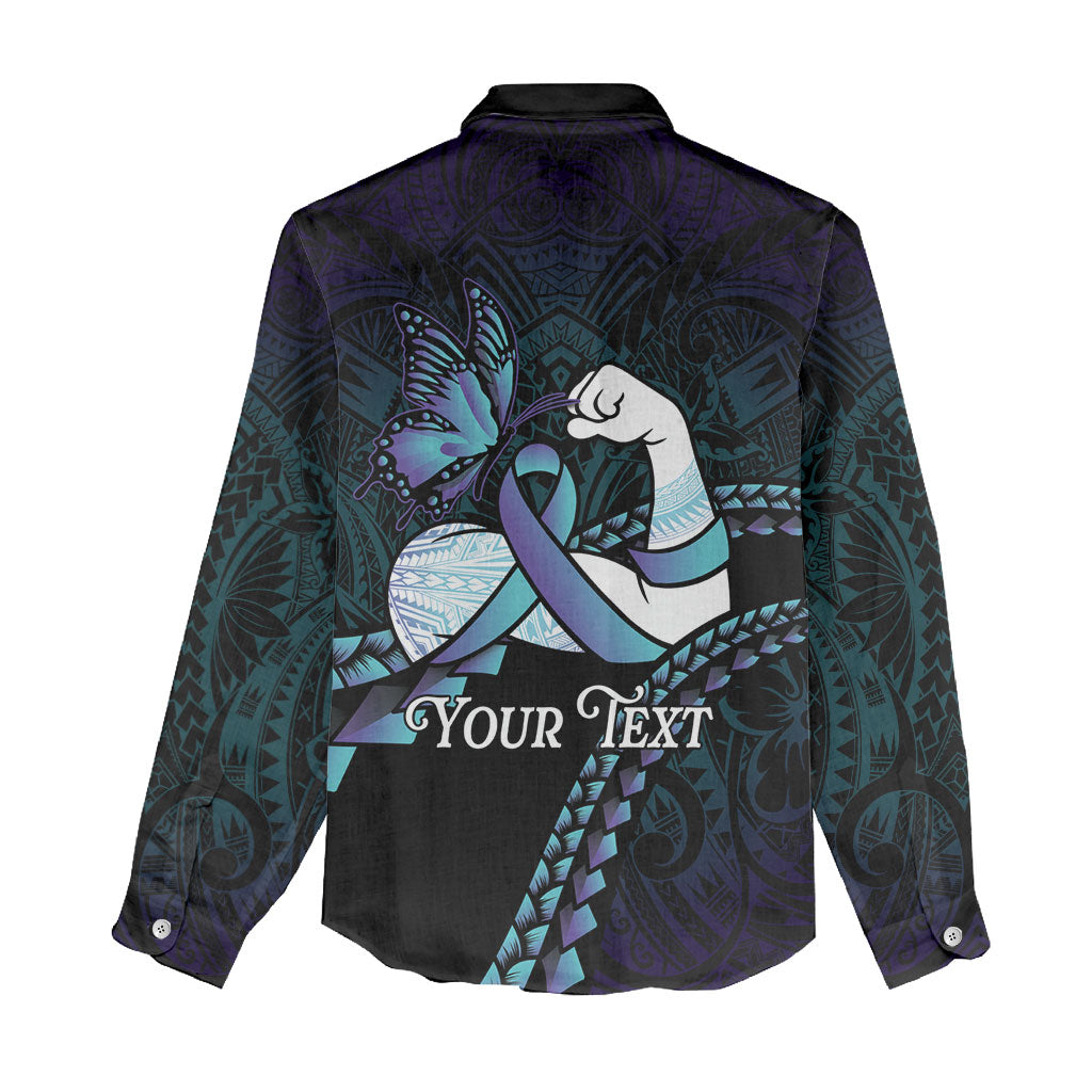 Personalised Polynesia Suicide Prevention Month Women Casual Shirt Brave Strong Butterfly Teal Purple Ribbon LT14 - Polynesian Pride