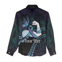 Personalised Polynesia Suicide Prevention Month Women Casual Shirt Brave Strong Butterfly Teal Purple Ribbon LT14 - Polynesian Pride