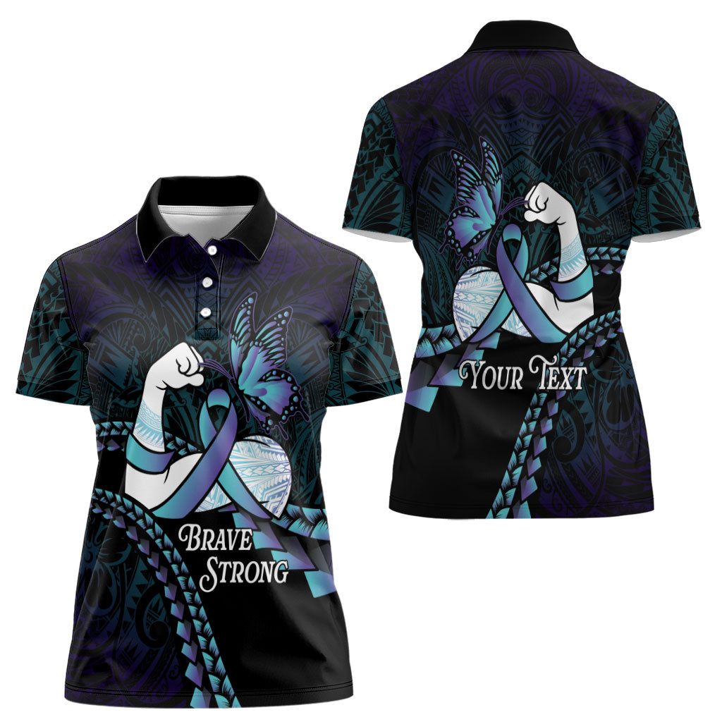 Personalised Polynesia Suicide Prevention Month Women Polo Shirt Brave Strong Butterfly Teal Purple Ribbon LT14 - Polynesian Pride