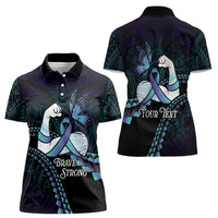 Personalised Polynesia Suicide Prevention Month Women Polo Shirt Brave Strong Butterfly Teal Purple Ribbon LT14 - Polynesian Pride