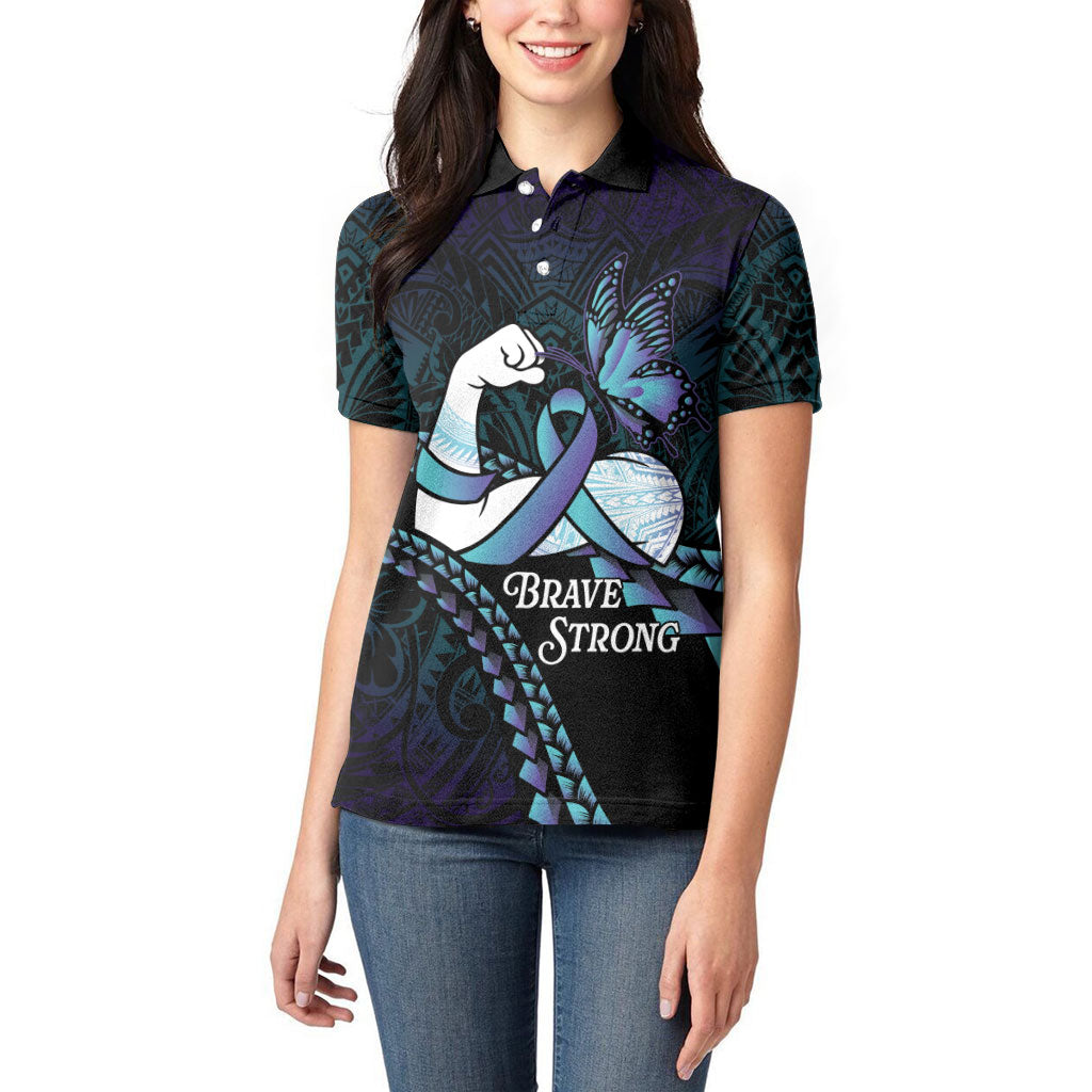 Personalised Polynesia Suicide Prevention Month Women Polo Shirt Brave Strong Butterfly Teal Purple Ribbon LT14 - Polynesian Pride