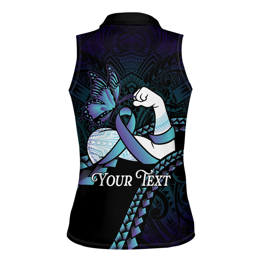 Personalised Polynesia Suicide Prevention Month Women Sleeveless Polo Shirt Brave Strong Butterfly Teal Purple Ribbon LT14 - Polynesian Pride