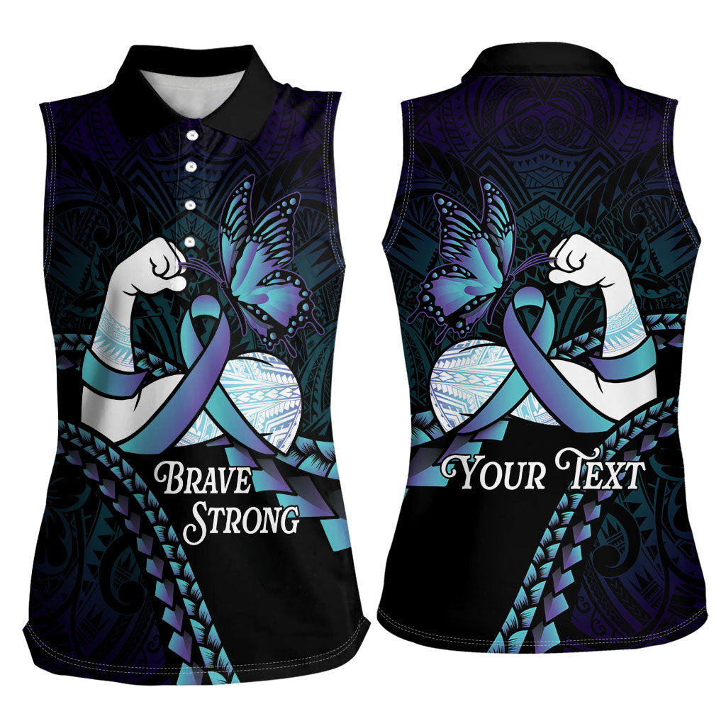 Personalised Polynesia Suicide Prevention Month Women Sleeveless Polo Shirt Brave Strong Butterfly Teal Purple Ribbon LT14 - Polynesian Pride