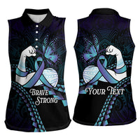 Personalised Polynesia Suicide Prevention Month Women Sleeveless Polo Shirt Brave Strong Butterfly Teal Purple Ribbon LT14 - Polynesian Pride
