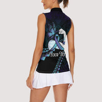 Personalised Polynesia Suicide Prevention Month Women Sleeveless Polo Shirt Brave Strong Butterfly Teal Purple Ribbon LT14 - Polynesian Pride