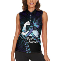 Personalised Polynesia Suicide Prevention Month Women Sleeveless Polo Shirt Brave Strong Butterfly Teal Purple Ribbon LT14 - Polynesian Pride