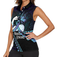 Personalised Polynesia Suicide Prevention Month Women Sleeveless Polo Shirt Brave Strong Butterfly Teal Purple Ribbon LT14 - Polynesian Pride