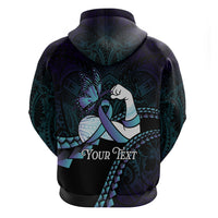 Personalised Polynesia Suicide Prevention Month Zip Hoodie Brave Strong Butterfly Teal Purple Ribbon LT14 - Polynesian Pride
