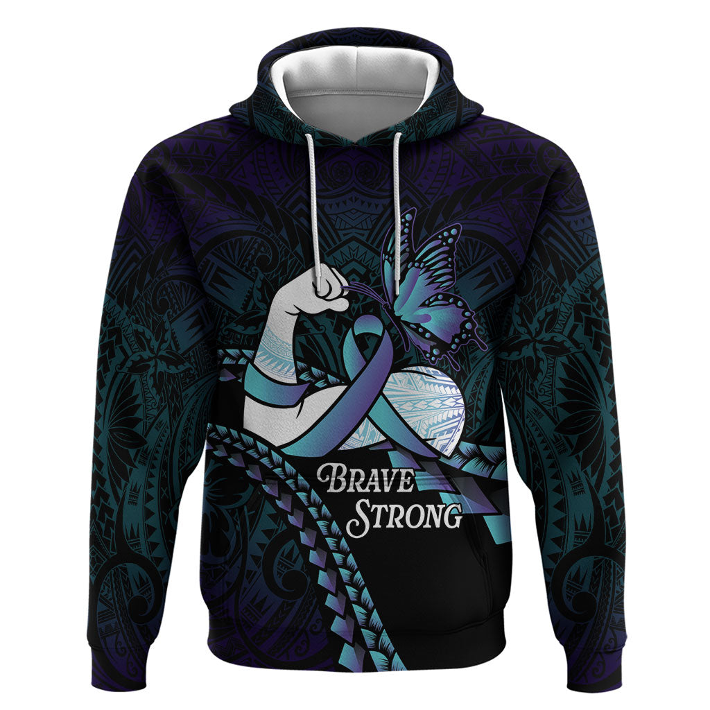 Personalised Polynesia Suicide Prevention Month Zip Hoodie Brave Strong Butterfly Teal Purple Ribbon LT14 Pullover Hoodie Purple - Polynesian Pride