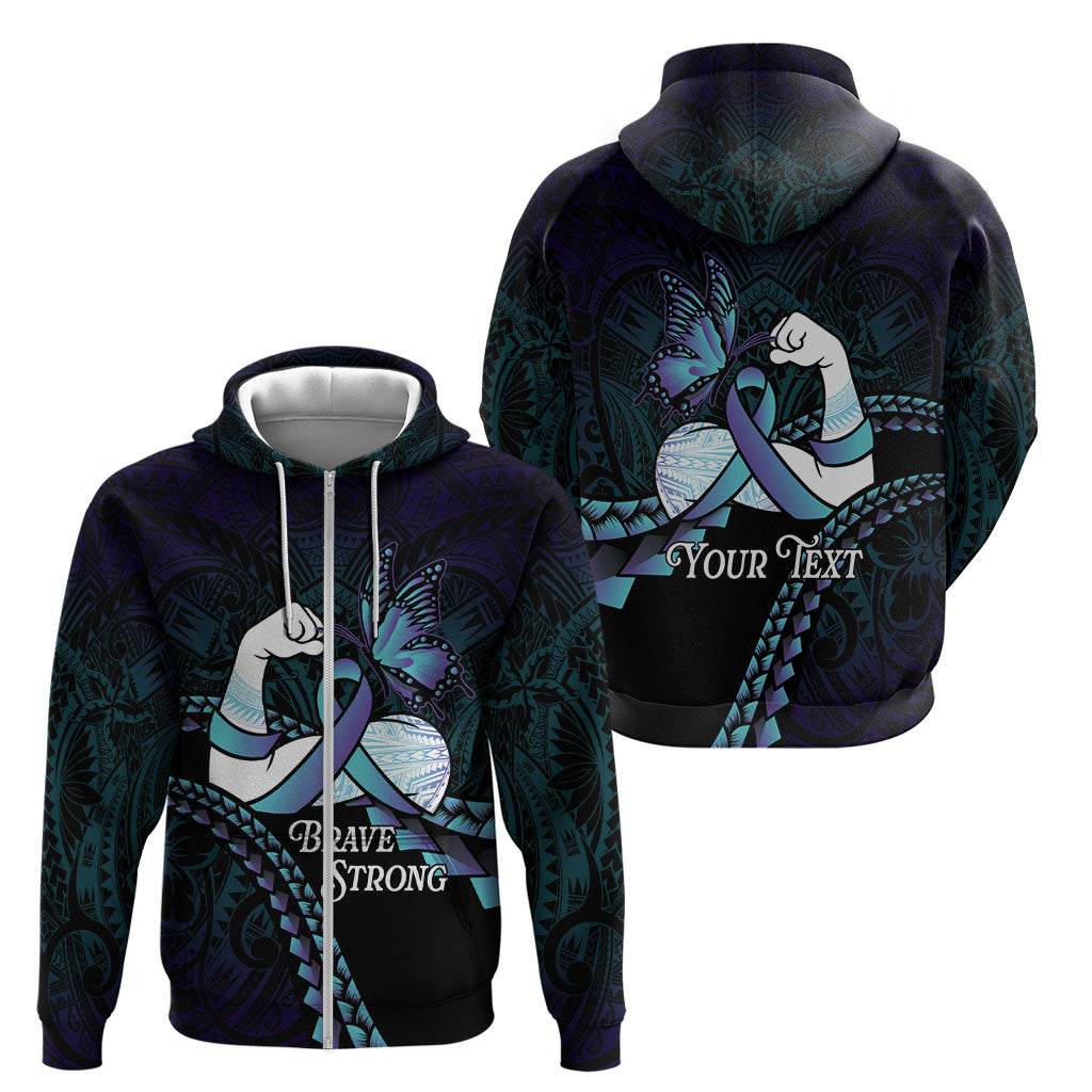 Personalised Polynesia Suicide Prevention Month Zip Hoodie Brave Strong Butterfly Teal Purple Ribbon LT14 - Polynesian Pride