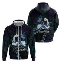 Personalised Polynesia Suicide Prevention Month Zip Hoodie Brave Strong Butterfly Teal Purple Ribbon LT14 - Polynesian Pride