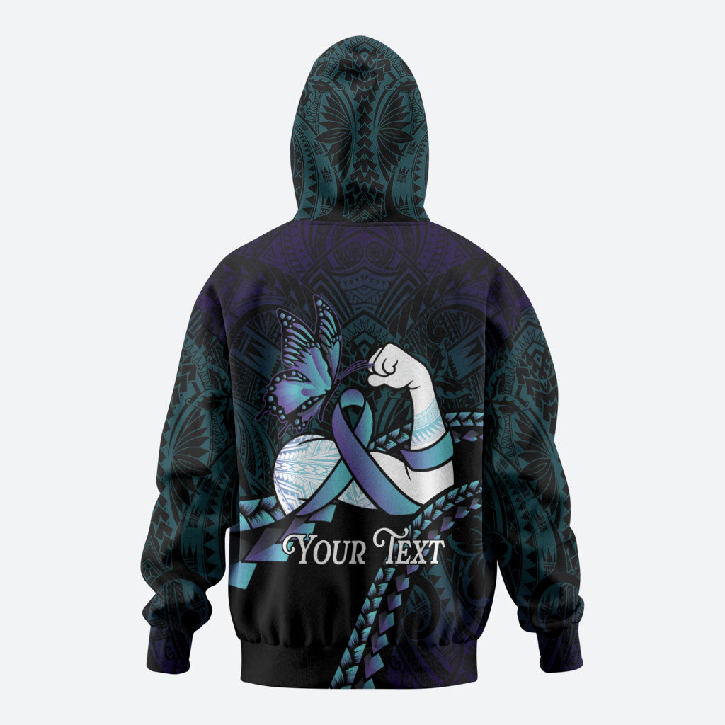 Personalised Polynesia Suicide Prevention Month Zip Hoodie Brave Strong Butterfly Teal Purple Ribbon LT14 - Polynesian Pride