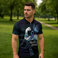 Personalised Polynesia Suicide Prevention Month Zipper Polo Shirt Brave Strong Butterfly Teal Purple Ribbon LT14 - Polynesian Pride