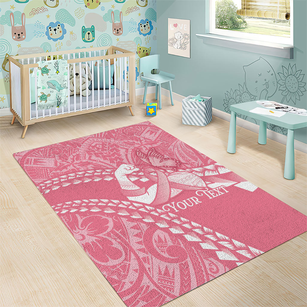 Personalised Polynesia Breast Cancer Awareness Area Rug Brave Strong Butterfly Pink Ribbon LT14 - Polynesian Pride