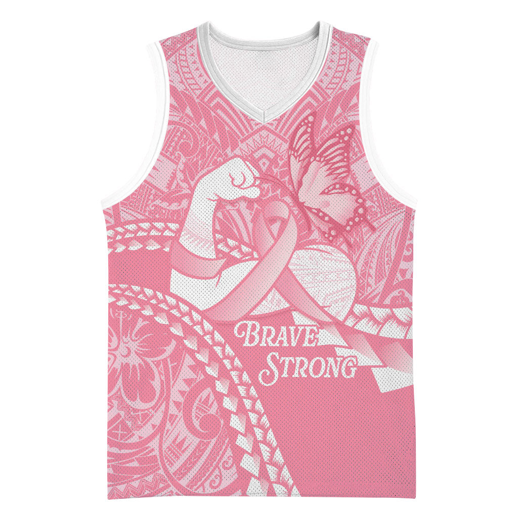 Personalised Polynesia Breast Cancer Awareness Basketball Jersey Brave Strong Butterfly Pink Ribbon