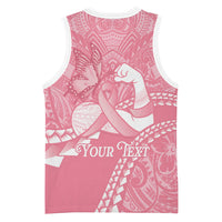 Personalised Polynesia Breast Cancer Awareness Basketball Jersey Brave Strong Butterfly Pink Ribbon