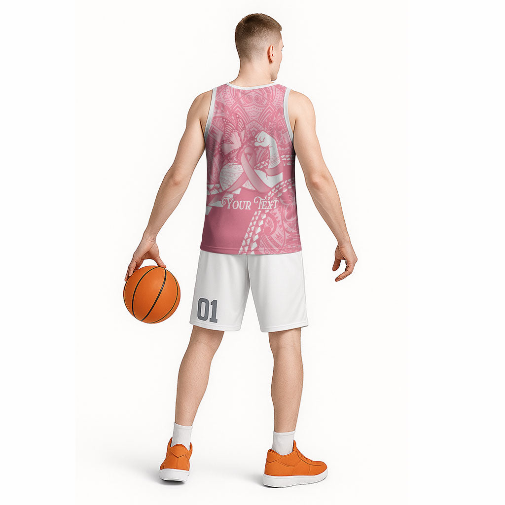 Personalised Polynesia Breast Cancer Awareness Basketball Jersey Brave Strong Butterfly Pink Ribbon