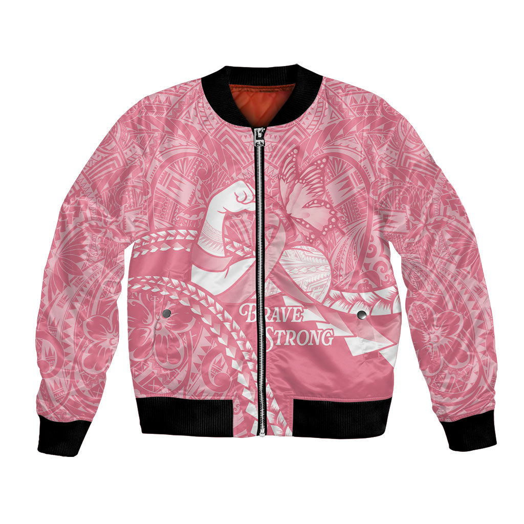 Personalised Polynesia Breast Cancer Awareness Bomber Jacket Brave Strong Butterfly Pink Ribbon LT14 Unisex Pink - Polynesian Pride