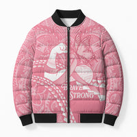 Personalised Polynesia Breast Cancer Awareness Bomber Puffer Jacket Brave Strong Butterfly Pink Ribbon