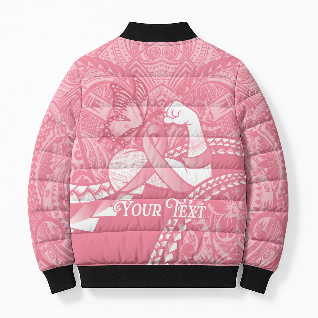 Personalised Polynesia Breast Cancer Awareness Bomber Puffer Jacket Brave Strong Butterfly Pink Ribbon