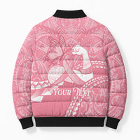 Personalised Polynesia Breast Cancer Awareness Bomber Puffer Jacket Brave Strong Butterfly Pink Ribbon