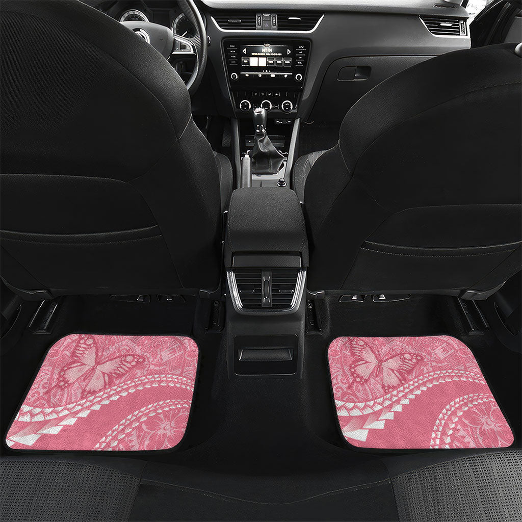 Personalised Polynesia Breast Cancer Awareness Car Mats Brave Strong Butterfly Pink Ribbon LT14 Set 2pcs - Back Pink - Polynesian Pride