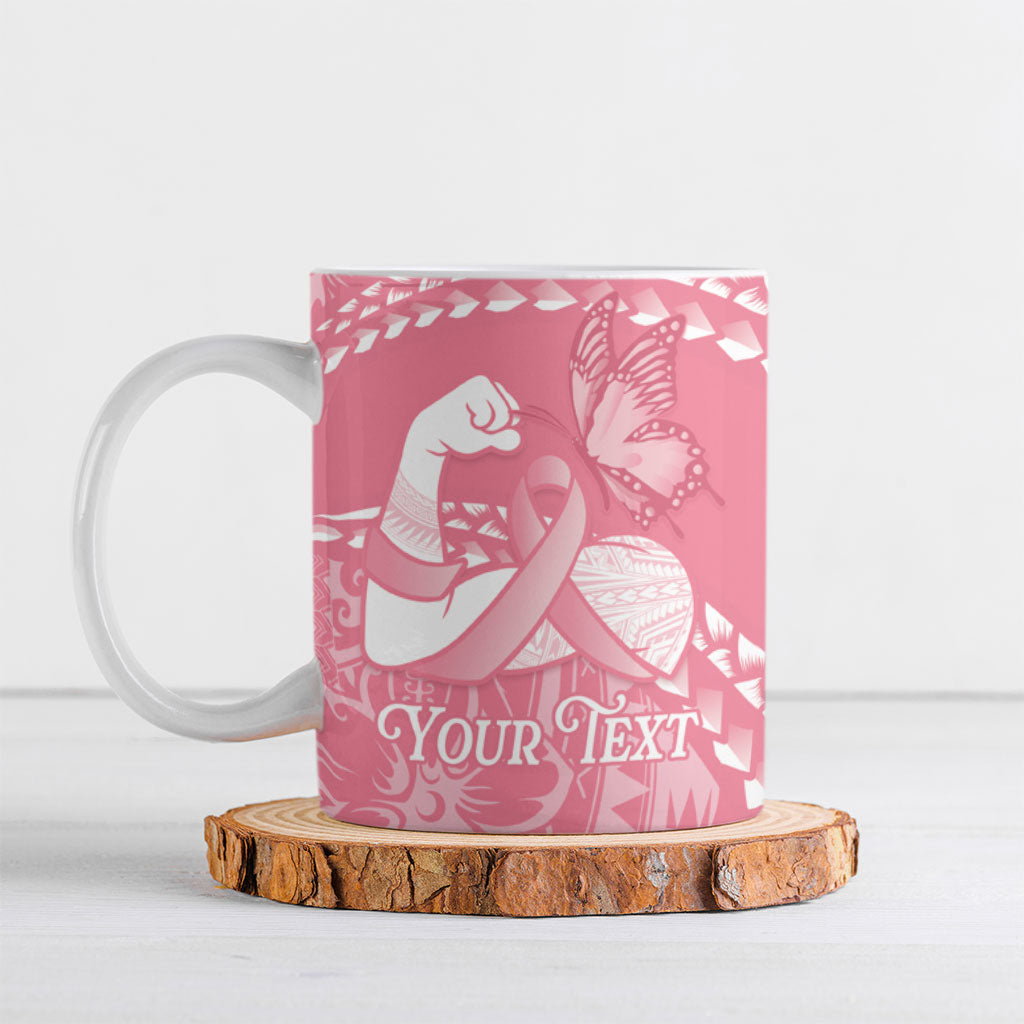 Personalised Polynesia Breast Cancer Awareness Ceramic Mug Brave Strong Butterfly Pink Ribbon