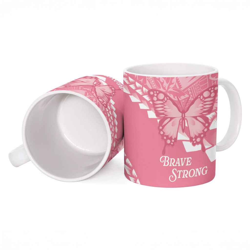 Personalised Polynesia Breast Cancer Awareness Ceramic Mug Brave Strong Butterfly Pink Ribbon