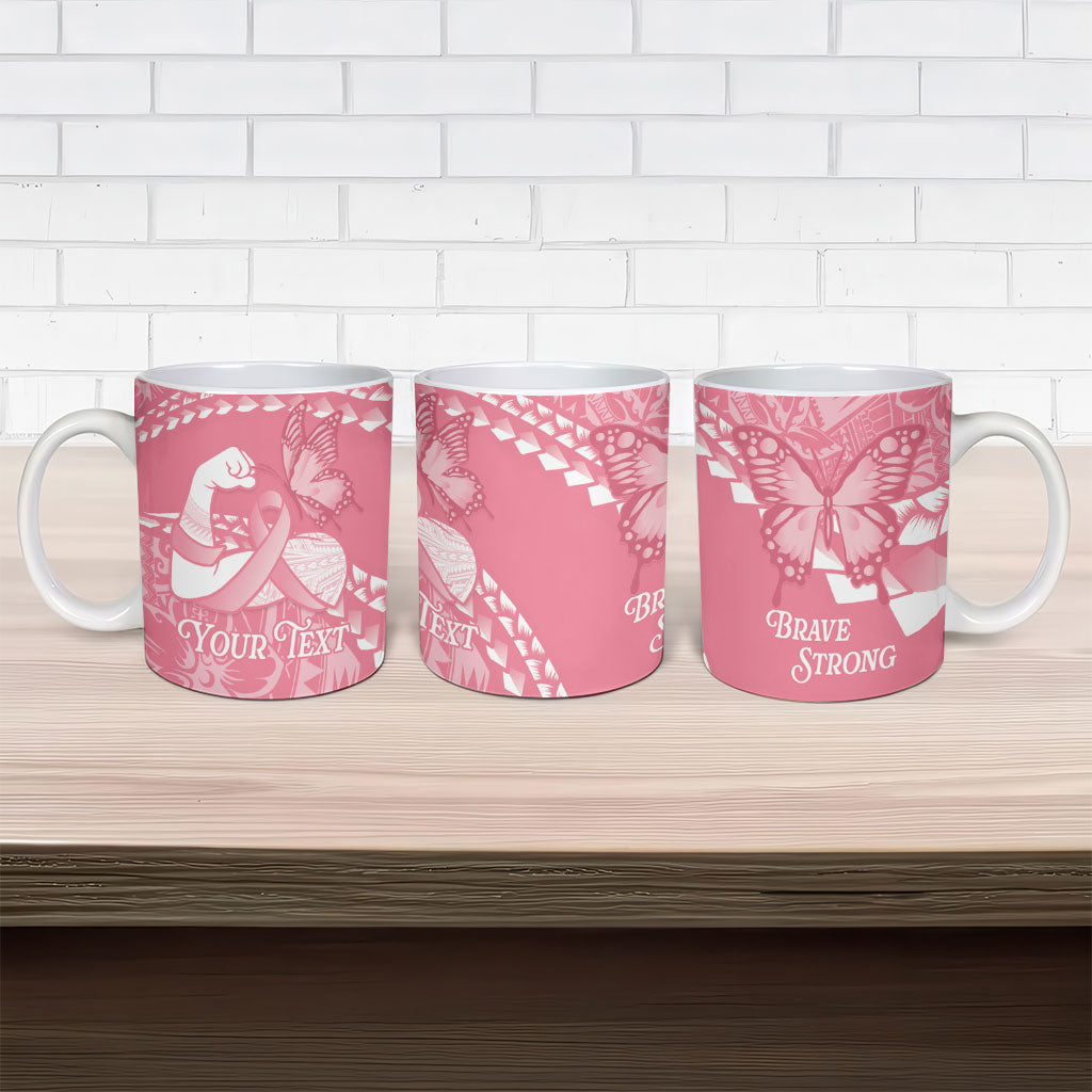 Personalised Polynesia Breast Cancer Awareness Ceramic Mug Brave Strong Butterfly Pink Ribbon