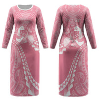 Personalised Polynesia Breast Cancer Awareness Couples Matching Long Sleeve Bodycon Dress and Hawaiian Shirt Brave Strong Butterfly Pink Ribbon LT14 - Polynesian Pride